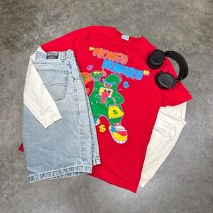 Vintage Russo Wear Money Hungry Graphic Tee Red Y2K Streetwear 2XL Heavy Duty